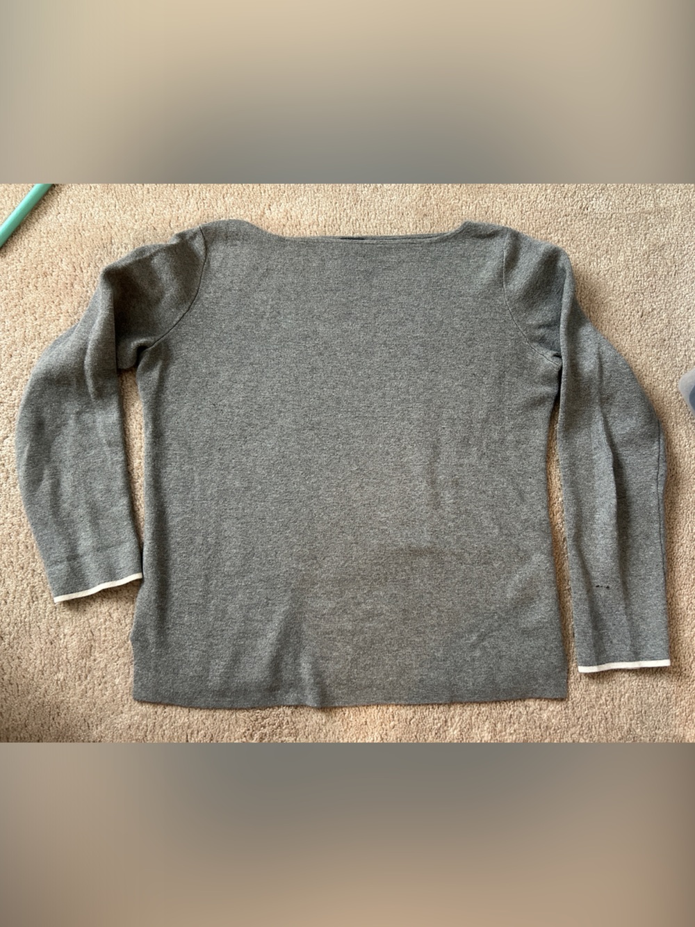 GAP Women's Grey boatneck Sweater with White Cuff Trim